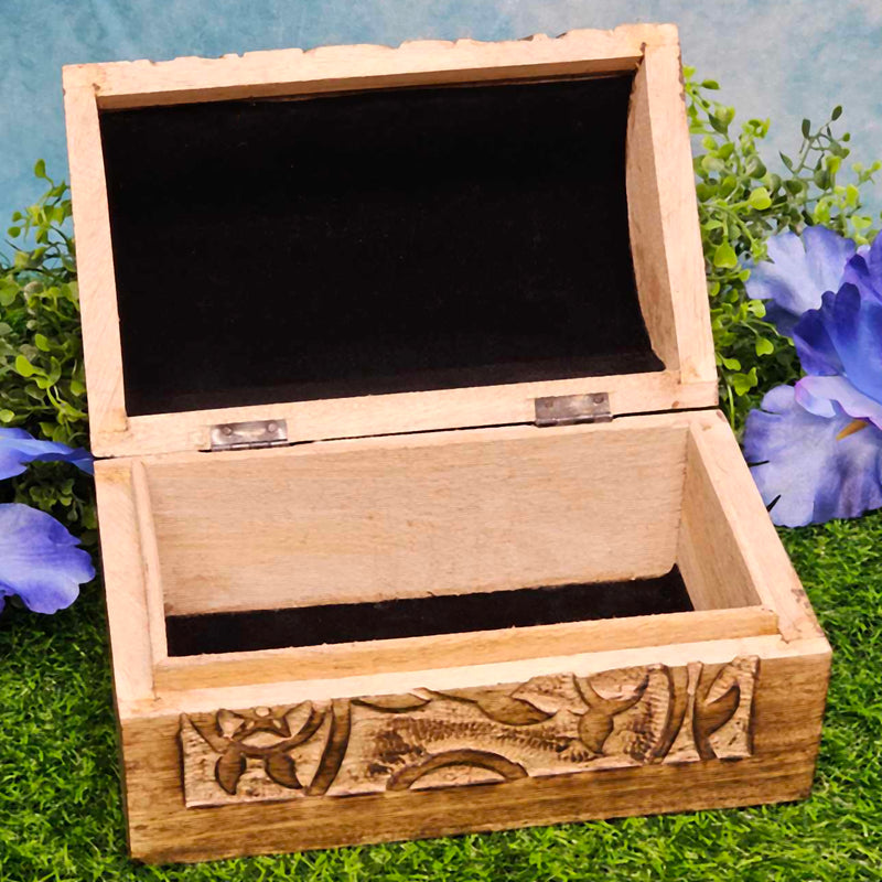 Wood Carved Treasure Chest - Raven 7.5" x 4.75"