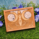 Wood Lined Box - Triple Moon Goddess w/Moonstone Inlay 5" x 7"