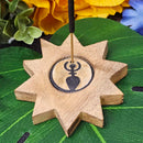 Porte-encens en bois – Étoile de la Déesse – 3" de diamètre