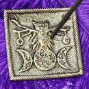 Porte-encens hibou triple lune en métal blanc - carré 2,25"