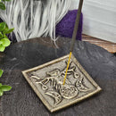 Porte-encens hibou triple lune en métal blanc - carré 2,25"