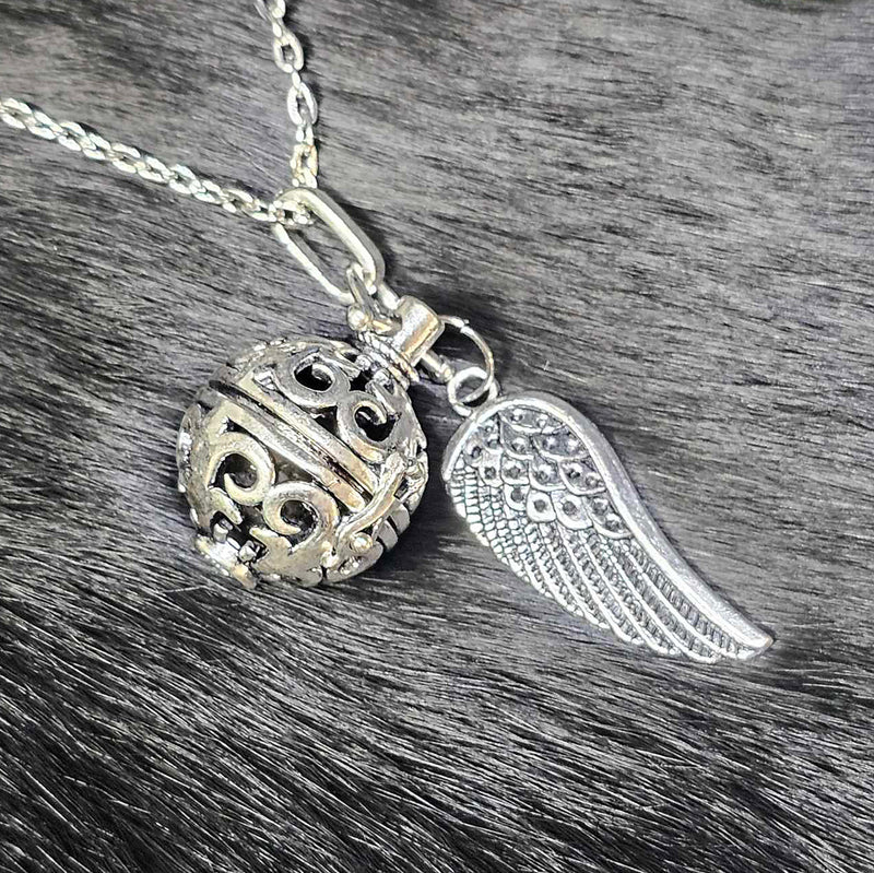 Necklace - Wing Aromatherapy Pendant & Lava Bead - 1" Size