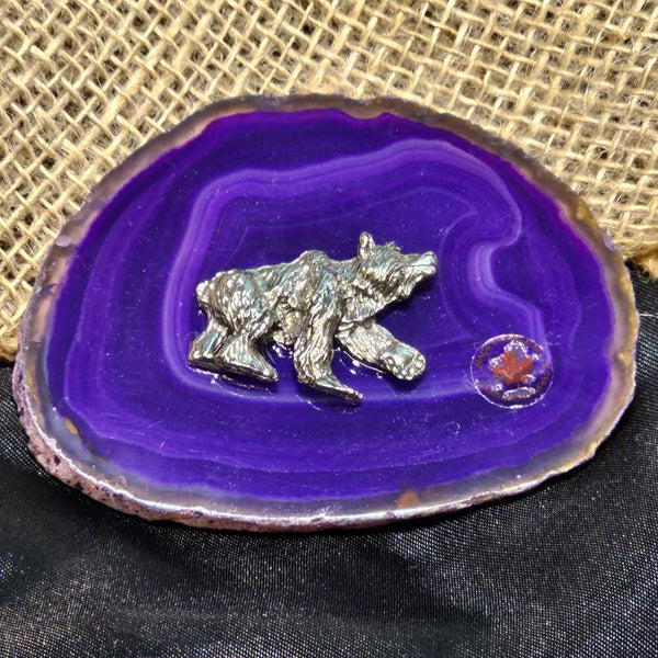 Agate Slice with Pewter Bear Charm
