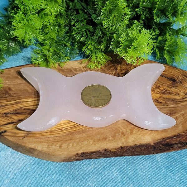 Pink Calcite Triple Moon Offering Bowl - 3" x 5"