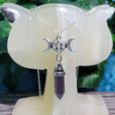 Collier - Pentacle Triple Lune avec Pointe de Verre Violet 2"