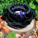 Bracelet - Perles 8mm - Lave Noire avec Améthyste Double Pointe