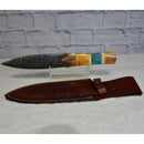 Athame - Burnt Bone/Turqouise Handled Damascus Steel Bladed - 12" Long-Home/Altar-Azure Green-The Bat Witch Cavern