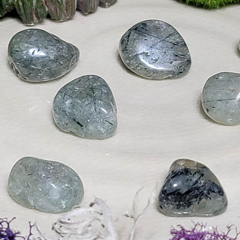 Prehnite with Black Epidote Tumbled Stone