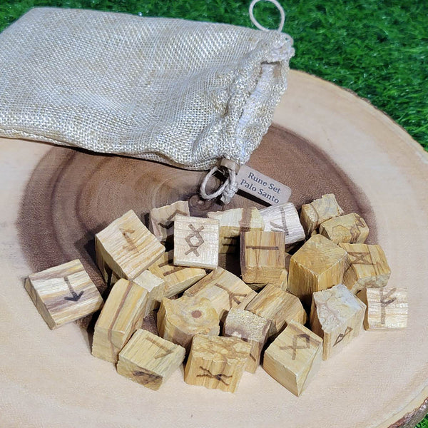 Rune Set - Palo Santo Wood with Burlap Bag