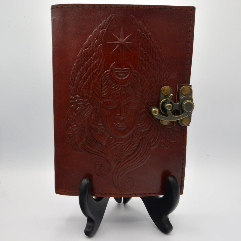 Leather Journal - Moon Goddess w/Latch - 5" x 7"-Home/Altar-Azure Green-The Bat Witch Cavern