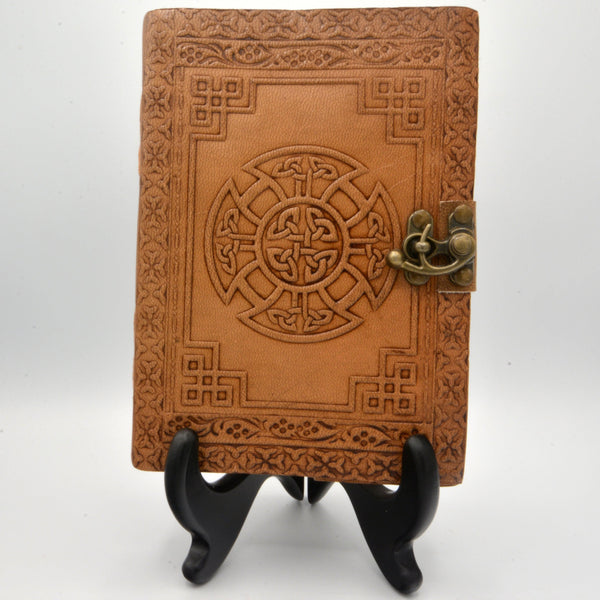 Leather Journal - Celtic Cross w/Latch - 5" x 7"-Home/Altar-Azure Green-The Bat Witch Cavern
