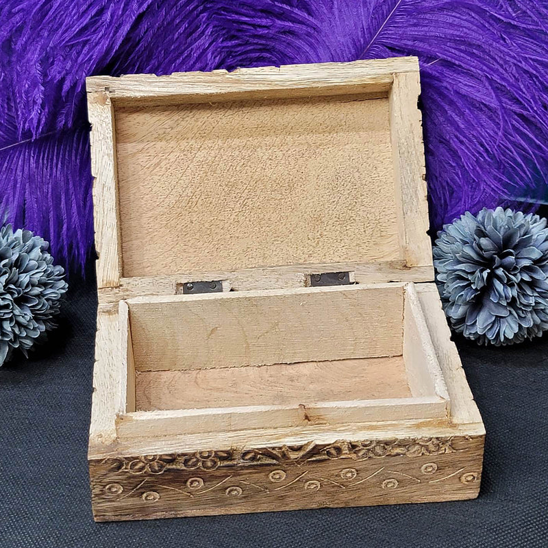 Wood Carved Box - Triple Moon 4" x 6"