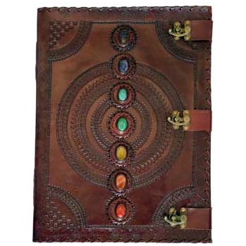Leather Journal - Chakra w/Latches - MASSIVE 13.5" x 18"-Home/Altar-Azure Green-The Bat Witch Cavern