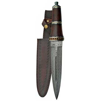 Athame - Dirk Wood Handled Damascus Steel 13.75" Long-Home/Altar-Azure Green-The Bat Witch Cavern
