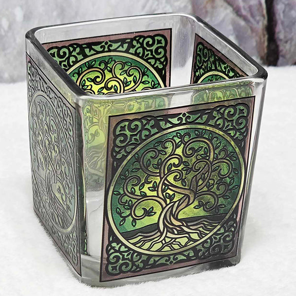 Handcrafted Tree of Life Square Glass Votive Holder - 3" Tall