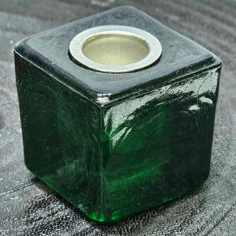 Mini/Ritual Candle Holder - Square Glass Green