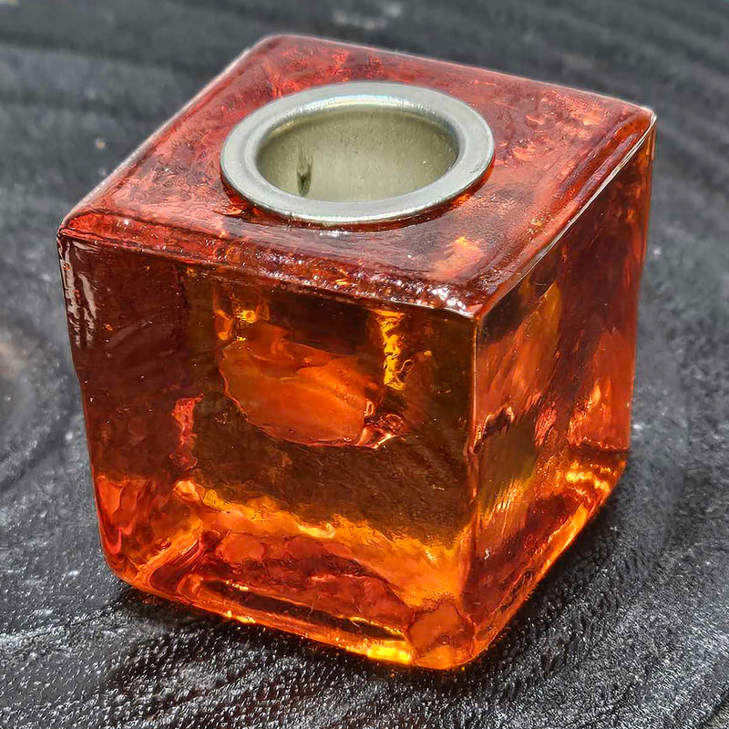 Mini/Ritual Candle Holder - Square Glass Orange