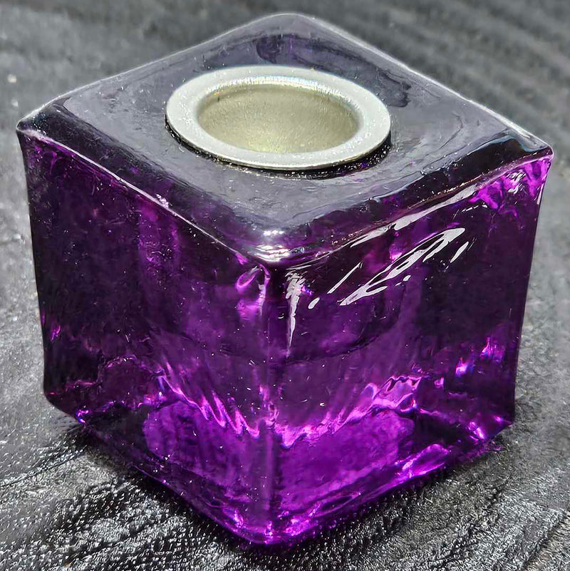 Mini/Ritual Candle Holder - Square Glass Dark Purple