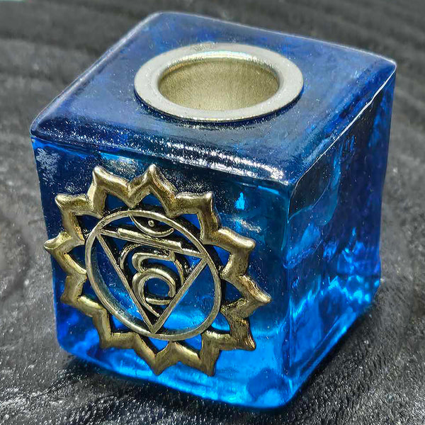 Mini/Ritual Candle Holder - Square Glass Light Blue (Chakra Charm)