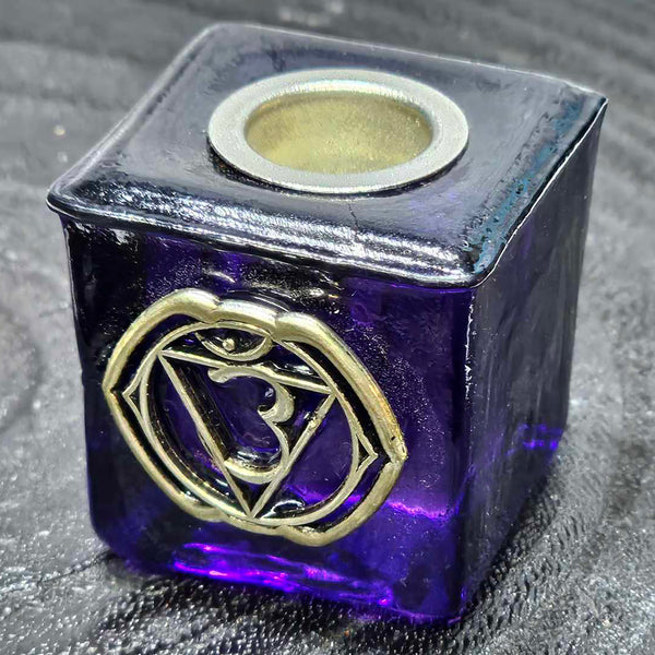 Mini/Ritual Candle Holder - Square Glass Indigo (Chakra Charm)
