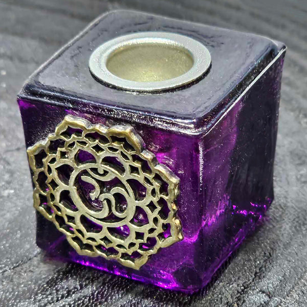 Mini/Ritual Candle Holder - Square Glass Purple (Chakra Charm)