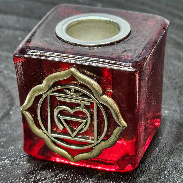 Mini/Ritual Candle Holder - Square Glass Red (Chakra Charm)