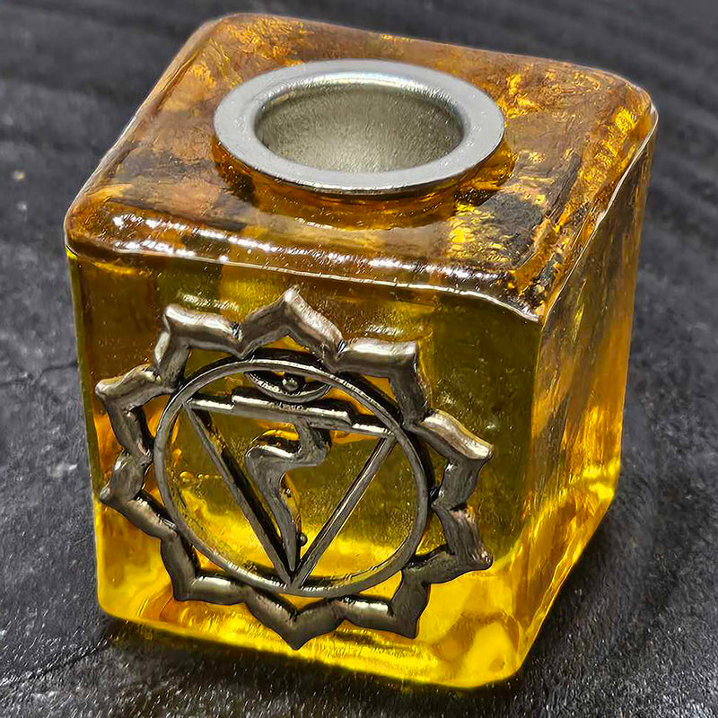 Mini/Ritual Candle Holder - Square Glass Yellow (Chakra Charm)