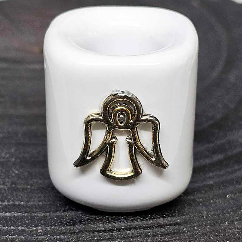 Mini/Ritual Candle Holder - White with Angel Charm