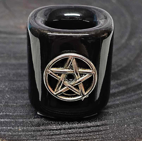 Mini/Ritual Candle Holder - Black with Pentacle Charm