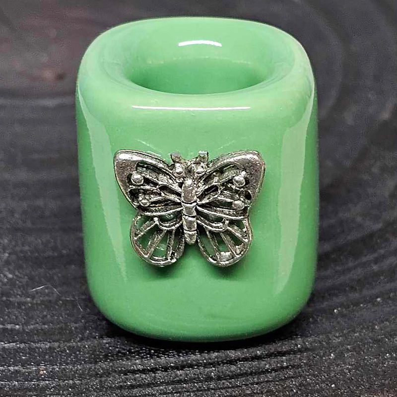 Mini/Ritual Candle Holder - Green with Butterfly Charm