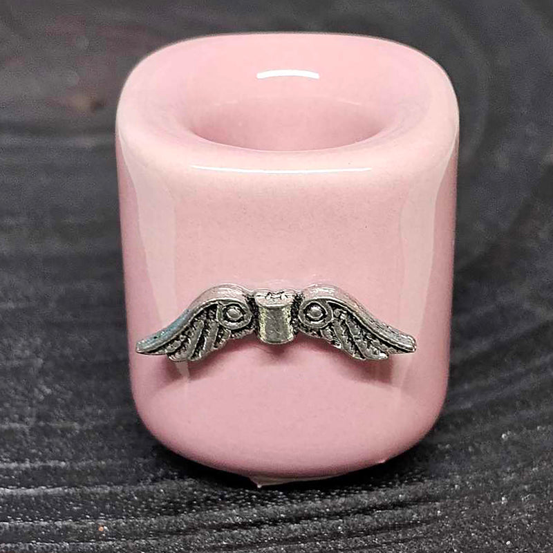 Mini/Ritual Candle Holder - Pink with Angel Charm