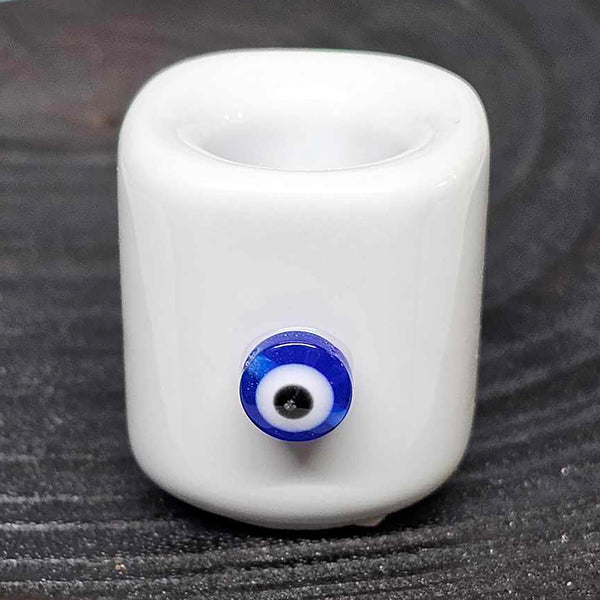 Mini/Ritual Candle Holder - White with Evil Eye Charm
