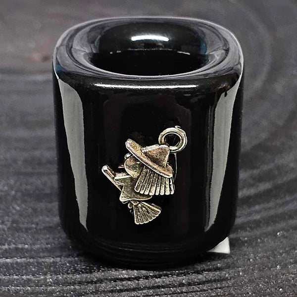 Mini/Ritual Candle Holder - Black with Witch Charm