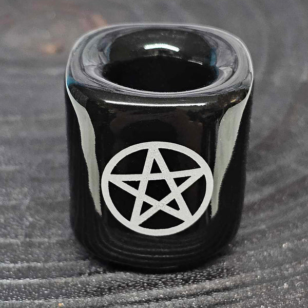 Mini/Ritual Candle Holder - Black with Pentacle