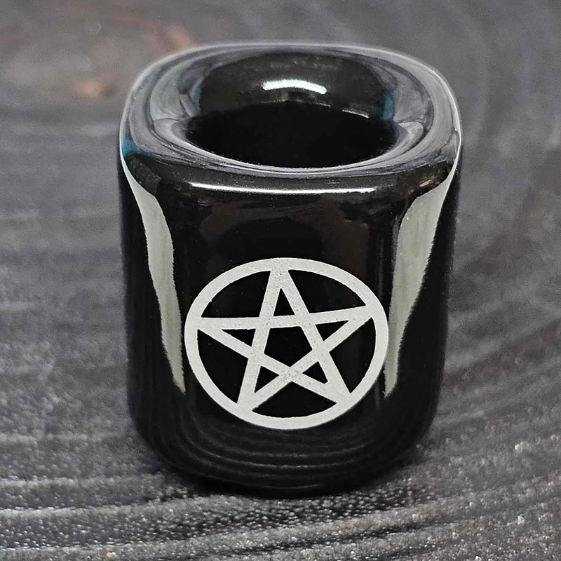 Mini/Ritual Candle Holder - Black with Pentacle