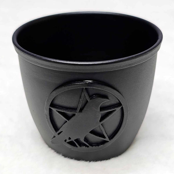 Metal Pot Raven and Pentacle Mini Candle Holder