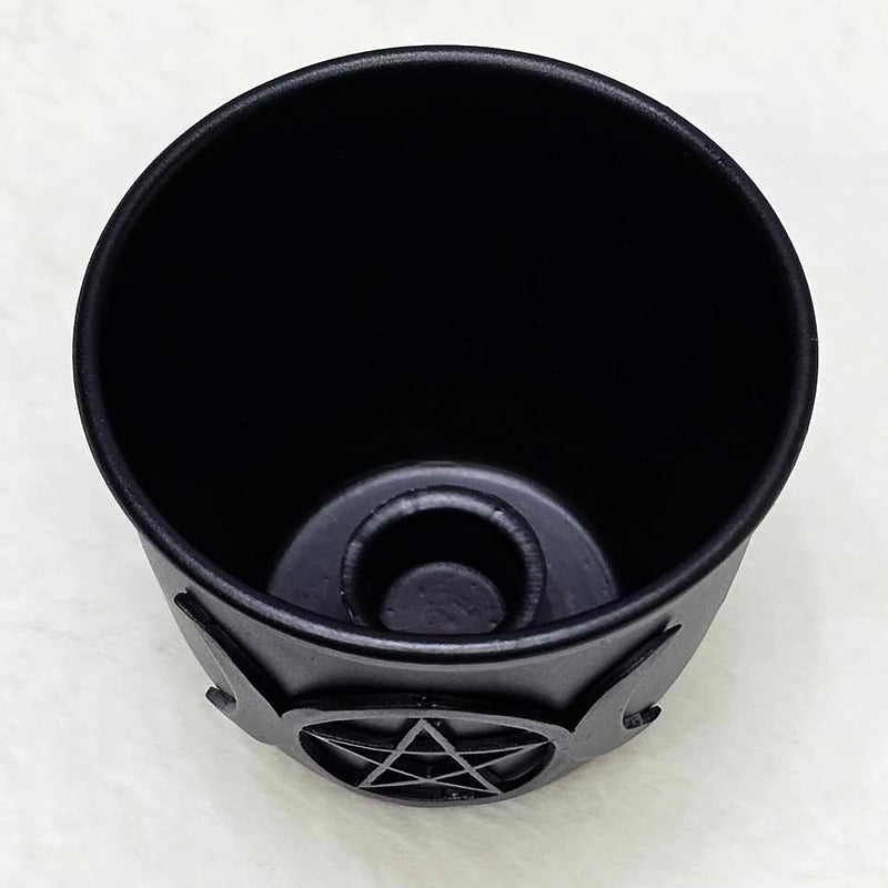 Metal Pot Triple Moon Pentacle Mini Candle Holder