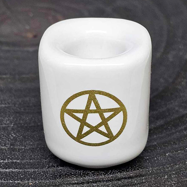 Mini/Ritual Candle Holder - White with Pentacle