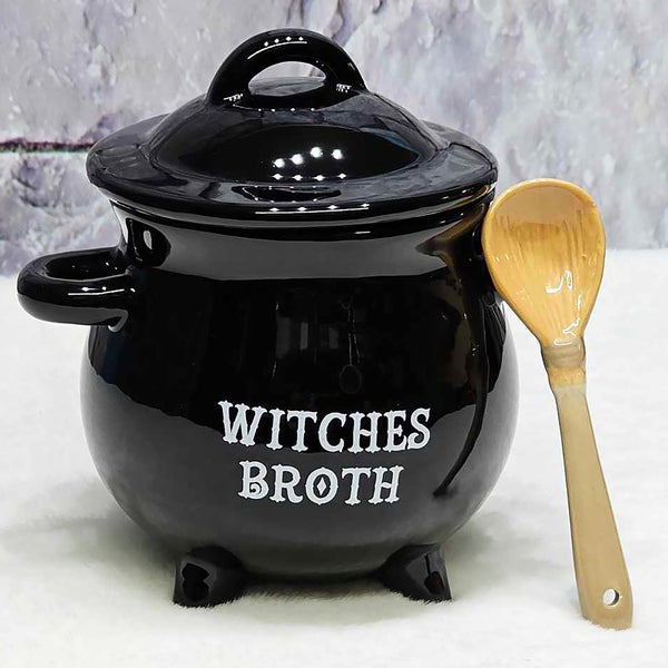 Cauldron Shaped Bowl "Witches Broth " w/Broom Spoon