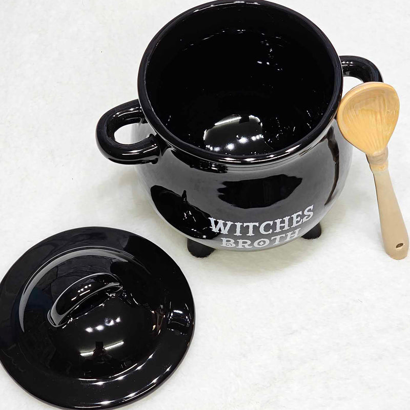 Cauldron Shaped Bowl "Witches Broth " w/Broom Spoon