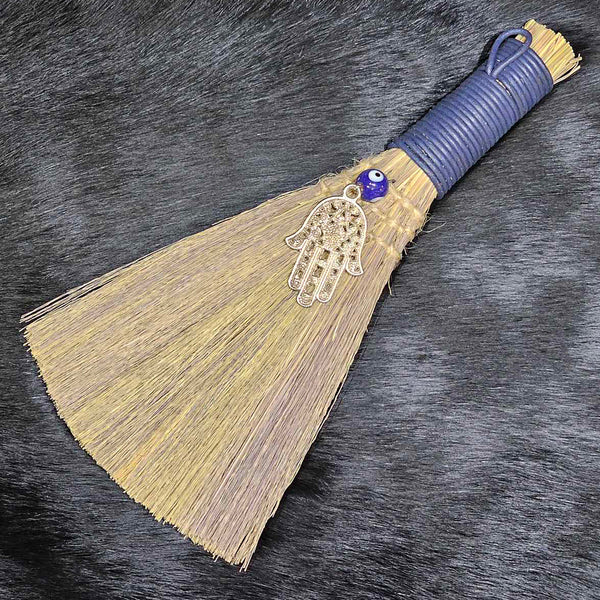 Talisman - Hanging Broom with Fatima Hand/Evil Eye - 8.5" long