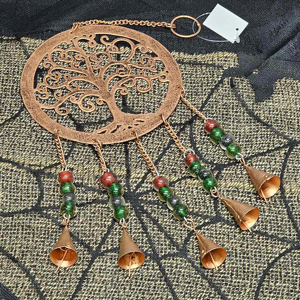 Copper Windchime with Hanging Bells and Tree Of Life