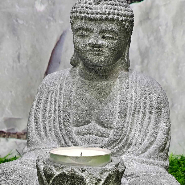 Volcanic Stone Buddha Statue T-Lite Holder - 6.5" Tall