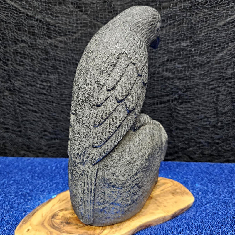 Volcanic Stone Raven on Skull Statue - 9.75" High