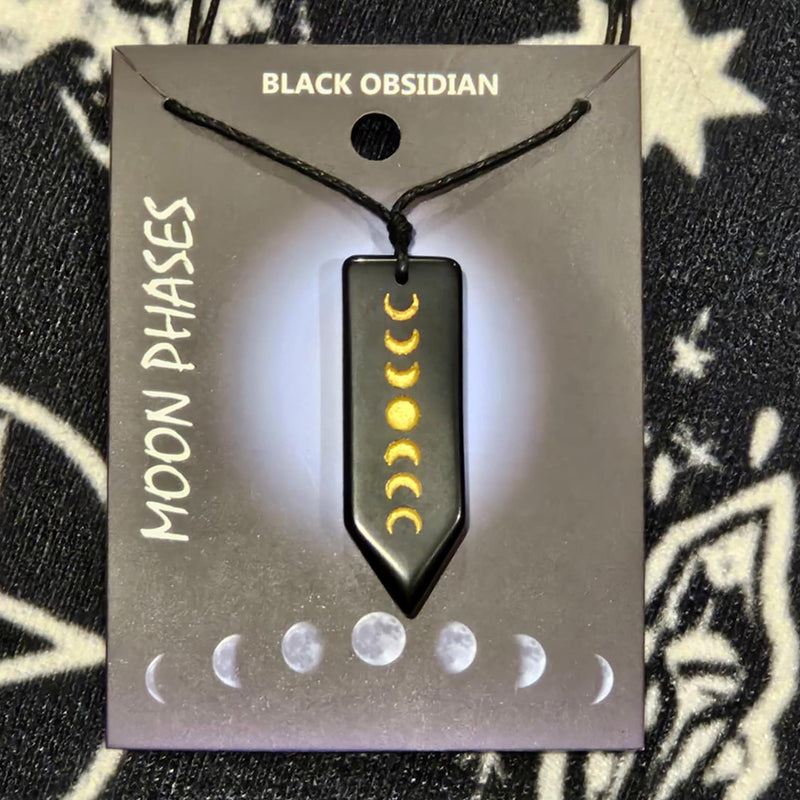 Necklace - Moon Phases on Black Obsidian Point