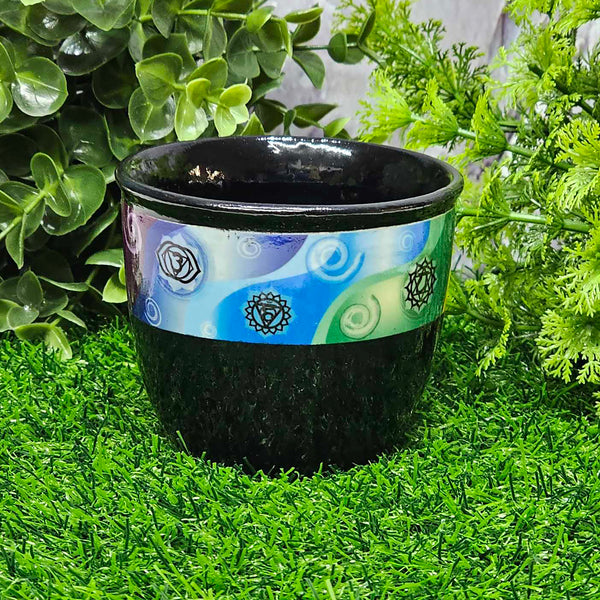 Pot de nettoyage de fumée - Céramique noire avec 7 chakras 3,5" x 3"