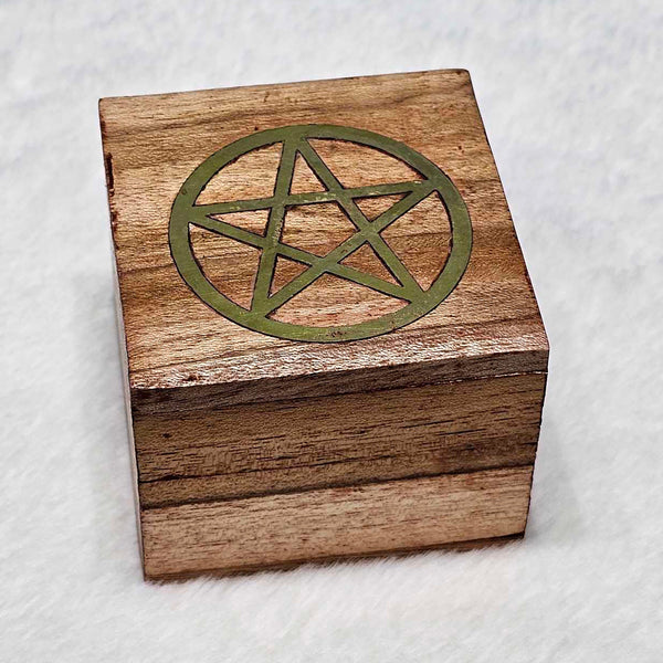 Wood Lined Box - Brass Inlay Pentacle 2.5" x 2.5"