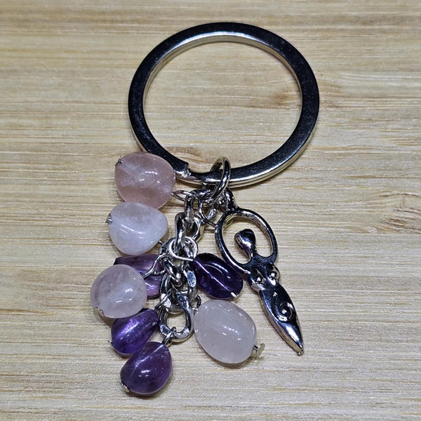 Keychain - Goddess with Rose Quartz and Amethyst