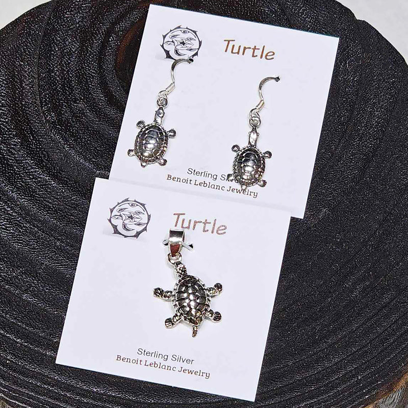 Sterling Silver Earrings and Pendant - Turtle