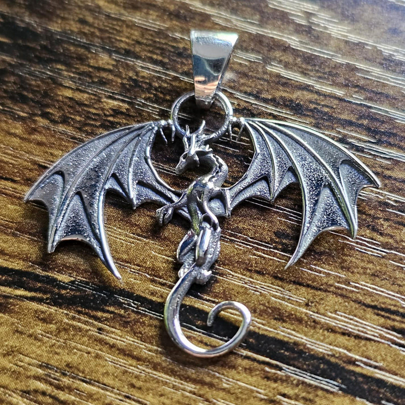 Sterling Silver Pendant - Dragon 1.5"